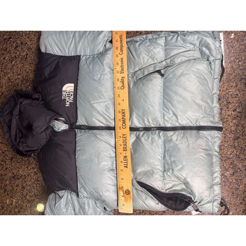 The North Face Nuptse 700 Down Puffer Jacket Womens L Sage Green Black Hooded - Picture 3 of 9